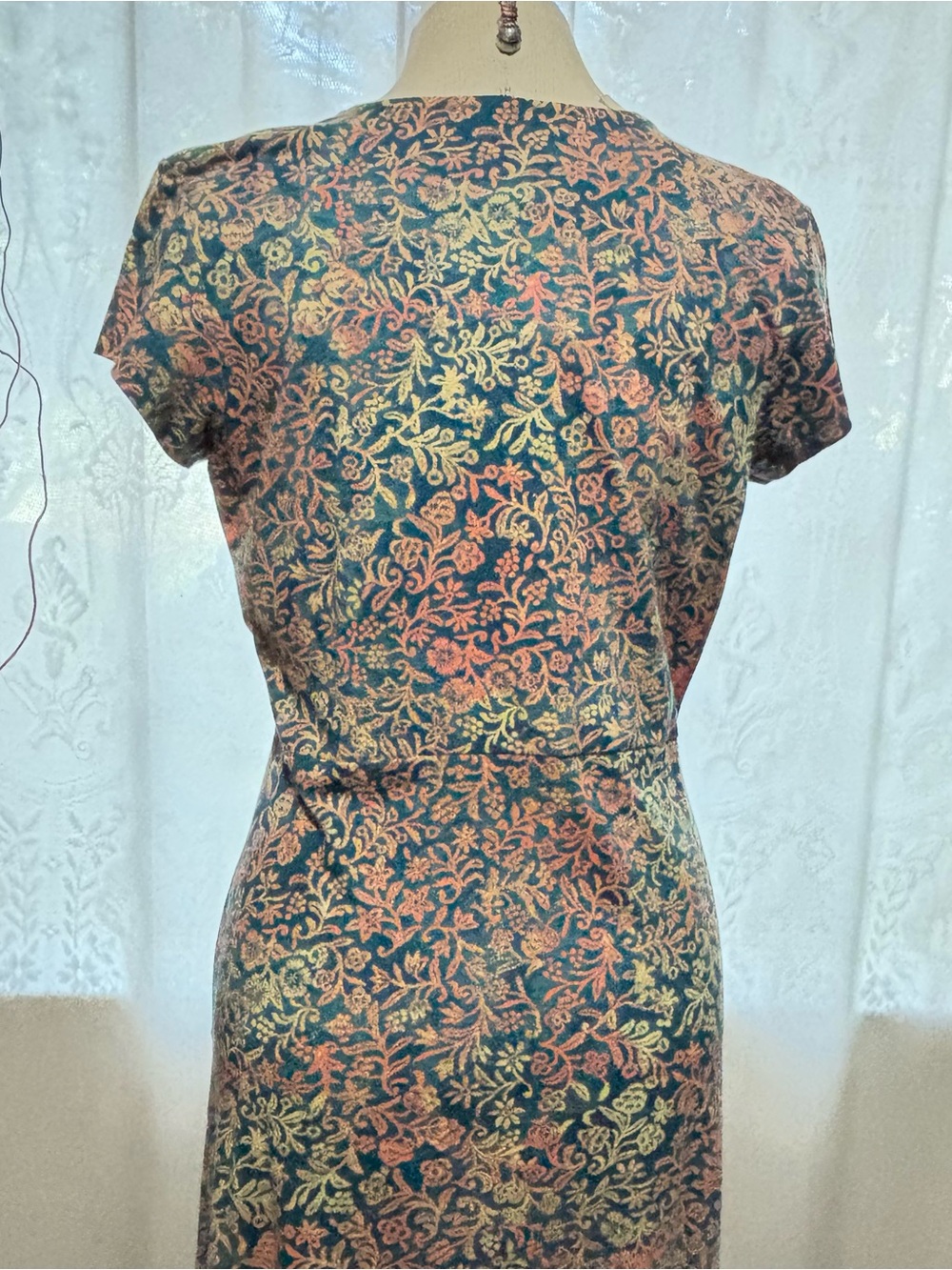 Peruvian Connection Maxi Dress with Pockets-Coral and Green Batik Print size M - Picture 4 of 11